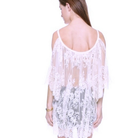 White Lace Chemise Cold Shoulder Cover Up Dress - Picture 3 of 8